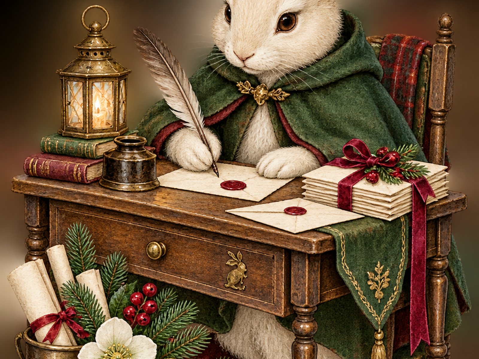 Hase schreibt einen Brief – Illustration aus dem Bastel-Journal Winterpost